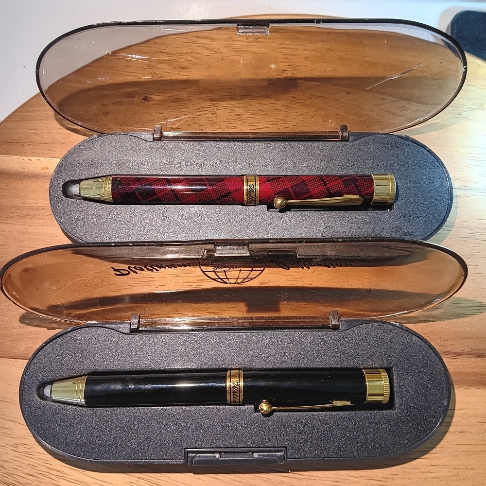2 Vintage Walker Classic Flashlight pens in cases